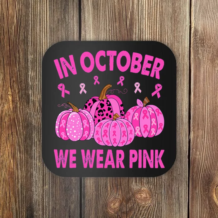 October Pink Breast Cancer Awareness Pumpkin Decor Coaster