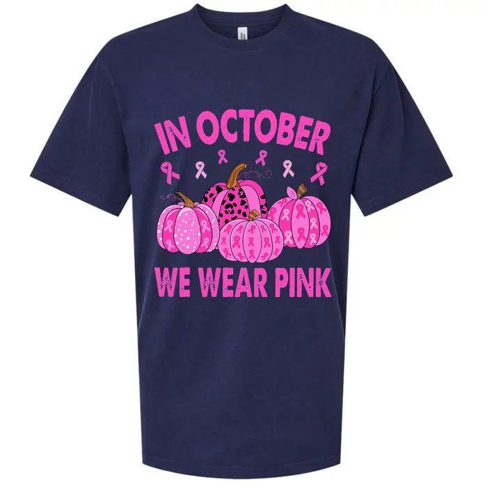 October Pink Breast Cancer Awareness Pumpkin Decor Sueded Cloud Jersey T-Shirt