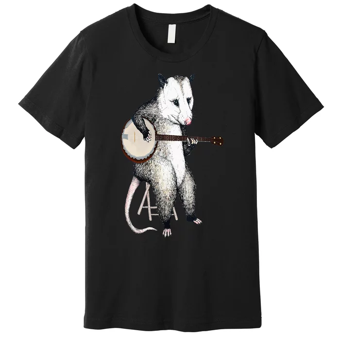 Opossum Playing Banjo Guitar Possum Live Weird Trash Kitty Premium T-Shirt