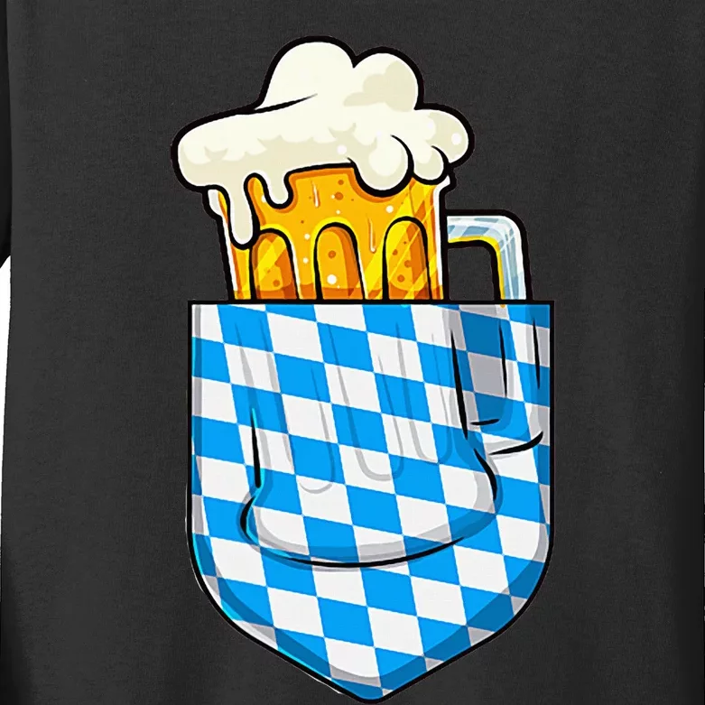 Oktoberfest Pocket Bavarian Beer Prost German Funny German Kids Long Sleeve Shirt