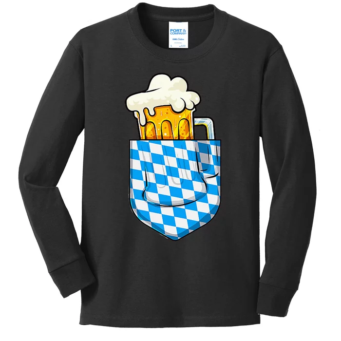 Oktoberfest Pocket Bavarian Beer Prost German Funny German Kids Long Sleeve Shirt