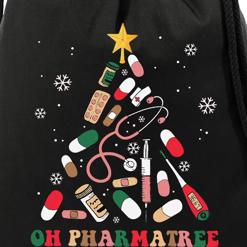 Oh Pharmatree Christmas Tree Pharmacy Medication Funny Xmas Drawstring Bag