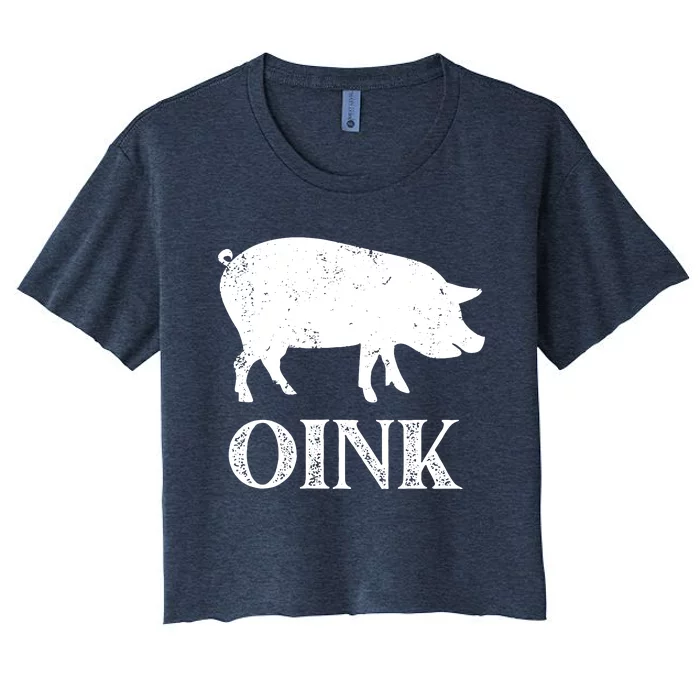 Oink Pig Funny Hog Farm Barnyard Animal Pig Lover Grunge Women's Crop Top Tee