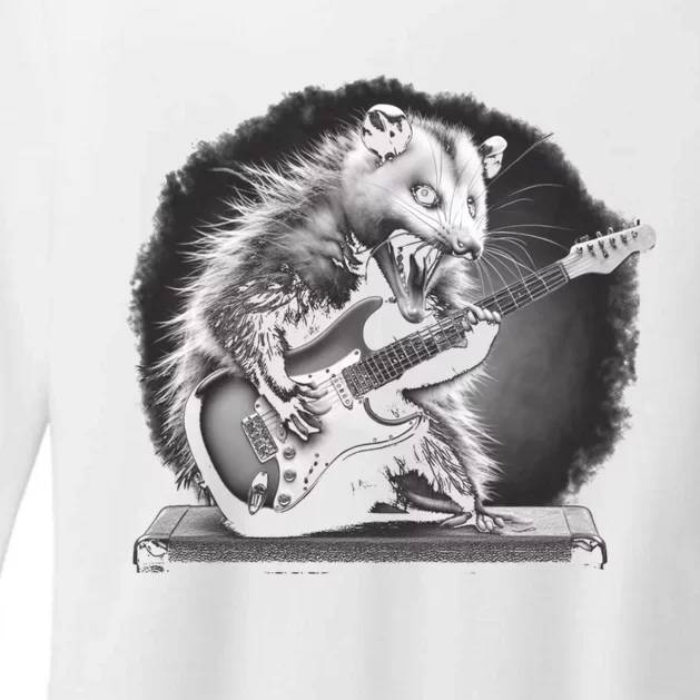 Opossum Playing Guitar Rock And Roll Rock Star Womens CVC Long Sleeve Shirt