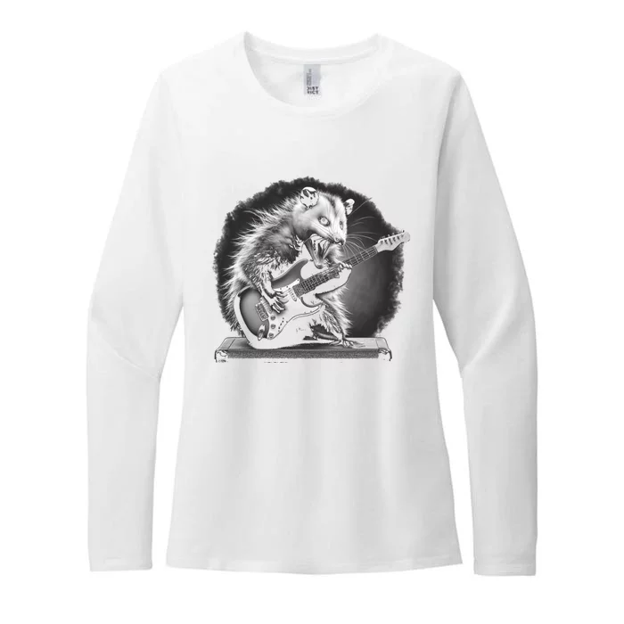 Opossum Playing Guitar Rock And Roll Rock Star Womens CVC Long Sleeve Shirt