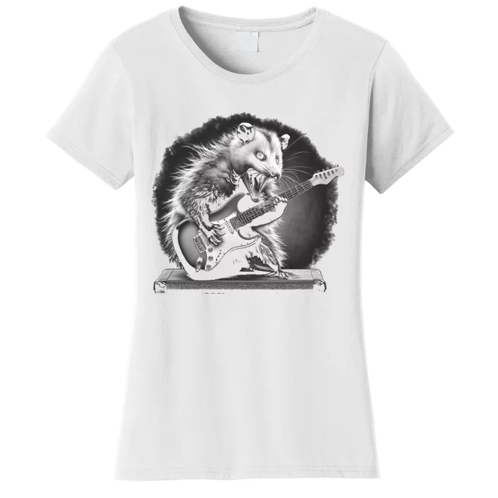 Opossum Playing Guitar Rock And Roll Rock Star Women's T-Shirt