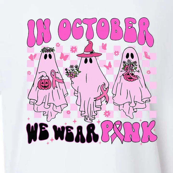 October Pink Ghost Halloween Breast Cancer Awareness Sueded Cloud Jersey T-Shirt