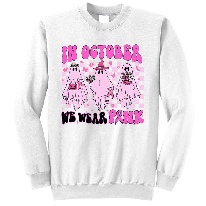 October Pink Ghost Halloween Breast Cancer Awareness Sweatshirt