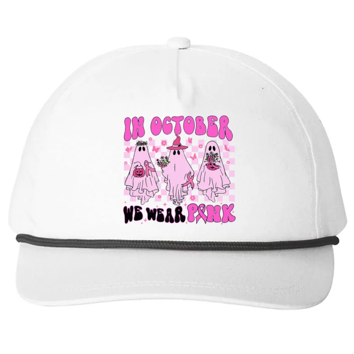 October Pink Ghost Halloween Breast Cancer Awareness Snapback Five-Panel Rope Hat