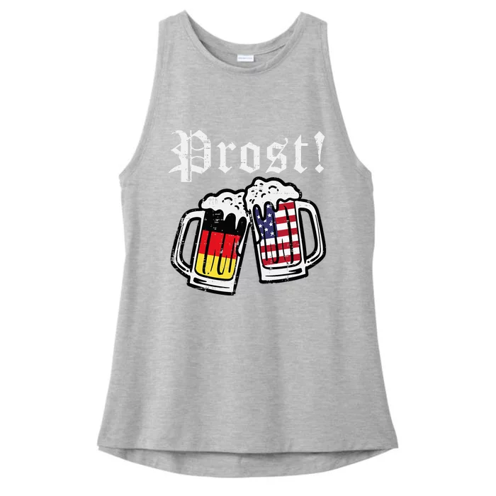 Oktoberfest Prost German American Flag Costume Ladies Tri-Blend Wicking Tank