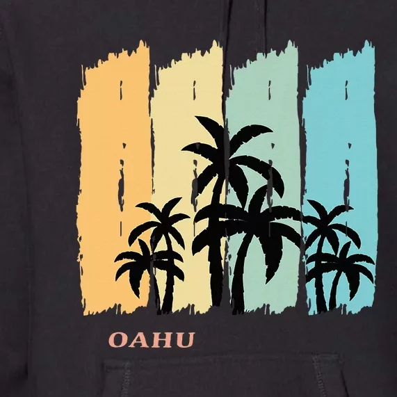 Oahu Palm Hawaii Aloha Gift Waikiki Island Honolulu Souvenir Premium Hoodie