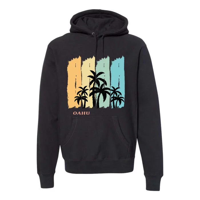 Oahu Palm Hawaii Aloha Gift Waikiki Island Honolulu Souvenir Premium Hoodie