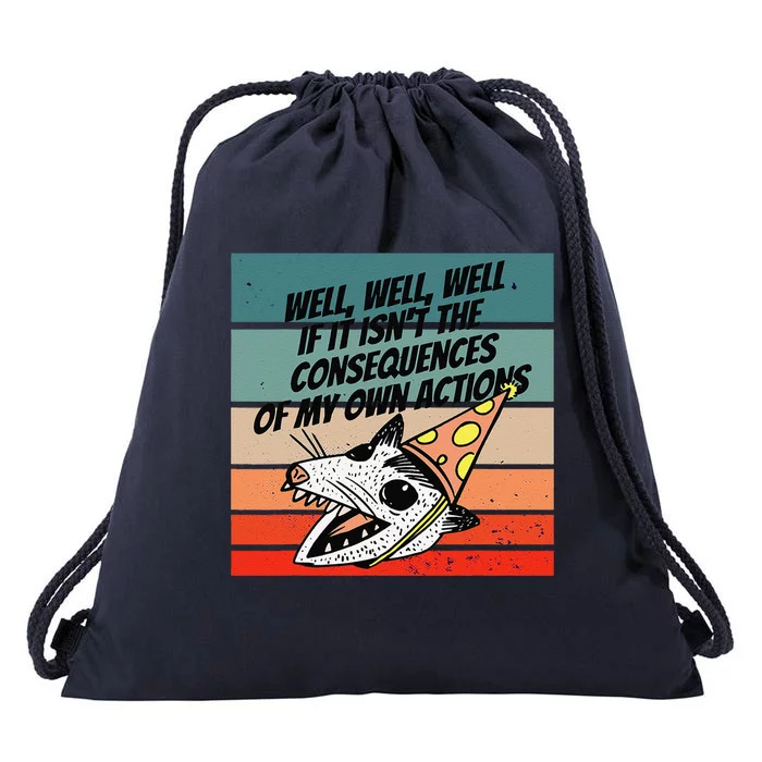 Opossum Party Hat Cartoon Humor Sarcasm Selfreflection Art Drawstring Bag