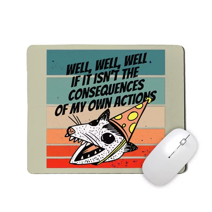 Opossum Party Hat Cartoon Humor Sarcasm Selfreflection Art Mousepad