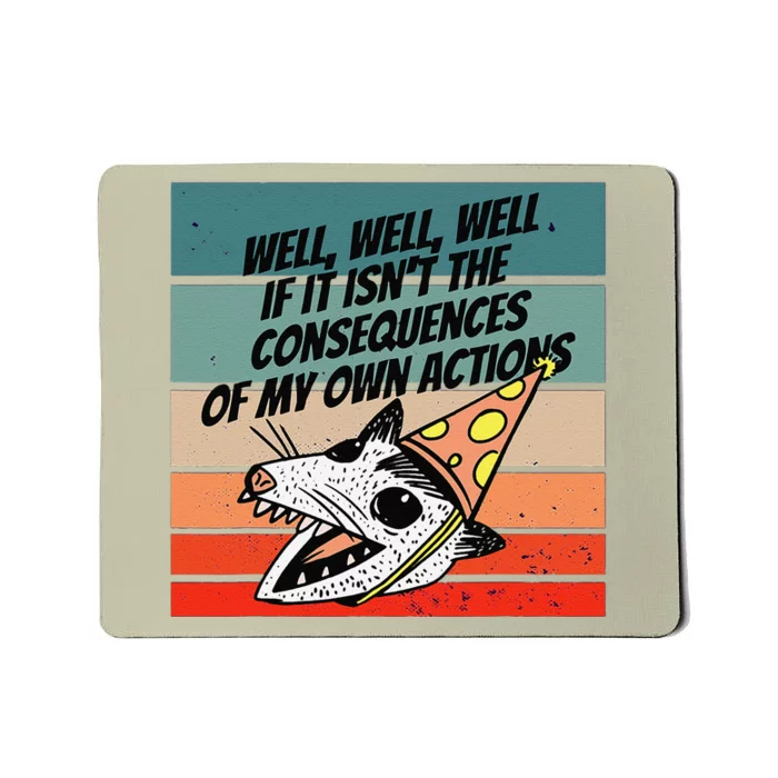 Opossum Party Hat Cartoon Humor Sarcasm Selfreflection Art Mousepad