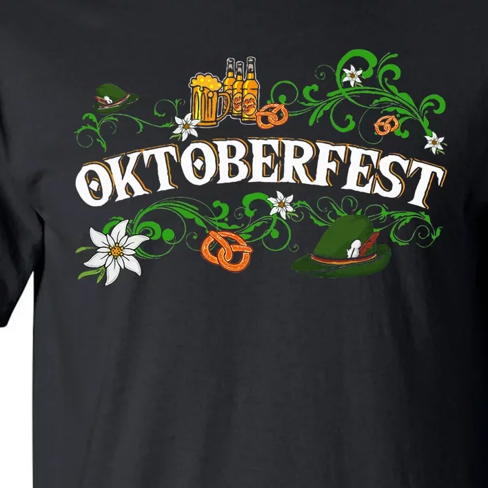 Oktoberfest Party Hat with Beer, Pretzel, and Edelweiss Tall T-Shirt