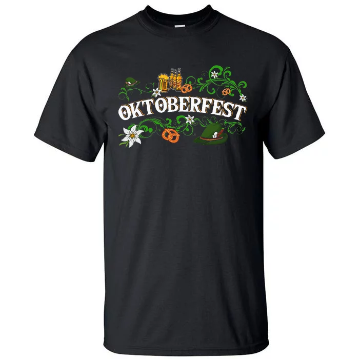 Oktoberfest Party Hat with Beer, Pretzel, and Edelweiss Tall T-Shirt