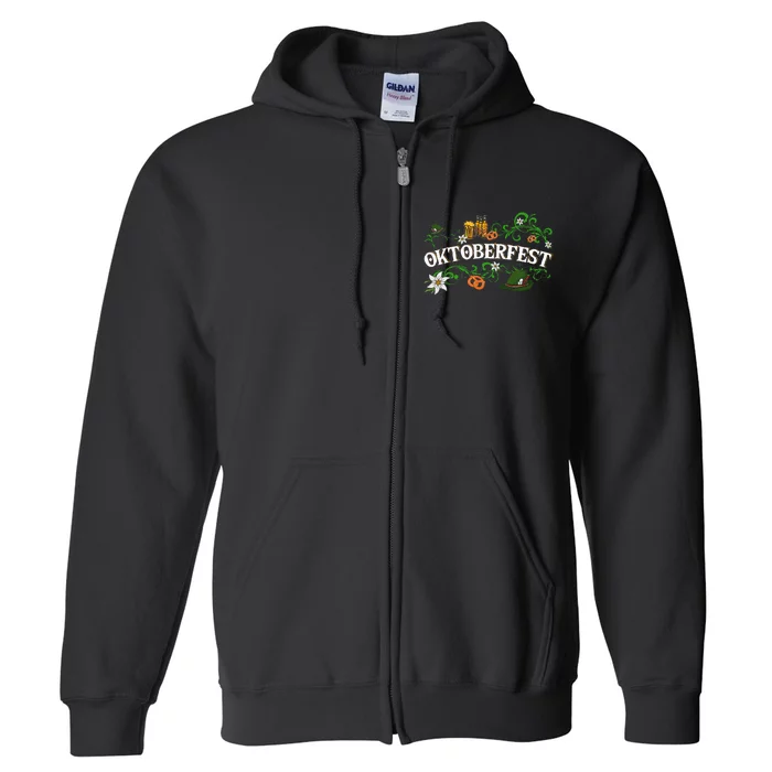 Oktoberfest Party Hat with Beer, Pretzel, and Edelweiss Full Zip Hoodie