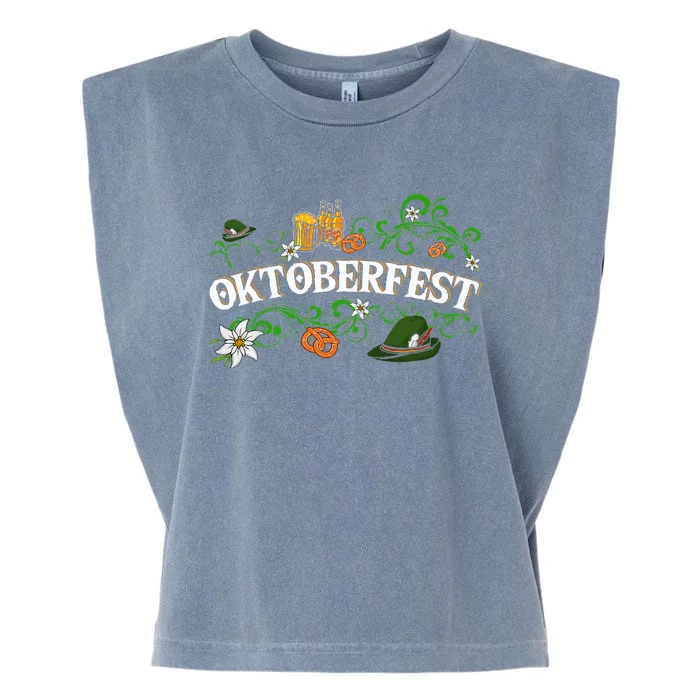 Oktoberfest Party Hat with Beer, Pretzel, and Edelweiss Garment-Dyed Women's Muscle Tee