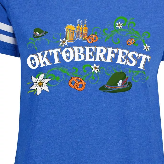 Oktoberfest Party Hat with Beer, Pretzel, and Edelweiss Enza Ladies Jersey Football T-Shirt