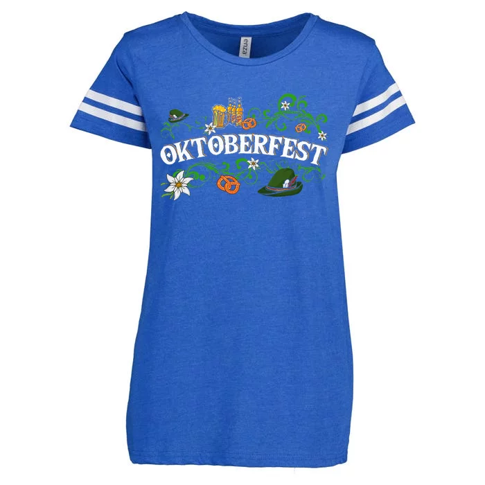 Oktoberfest Party Hat with Beer, Pretzel, and Edelweiss Enza Ladies Jersey Football T-Shirt