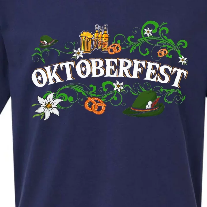 Oktoberfest Party Hat with Beer, Pretzel, and Edelweiss Sueded Cloud Jersey T-Shirt