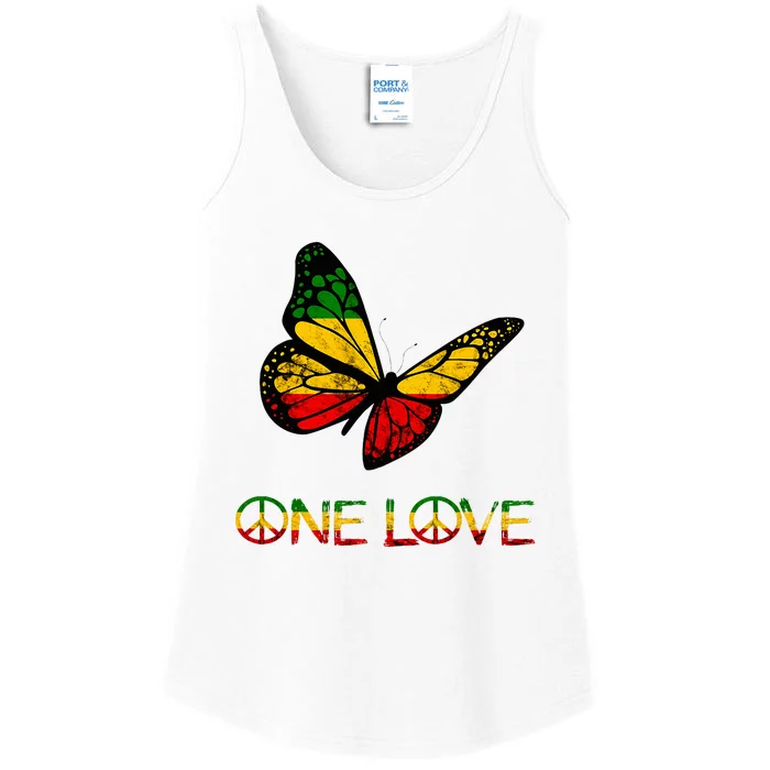 One Pride Love Butterfly Rasta Reggae Peace Rastafari Roots Ladies Essential Tank