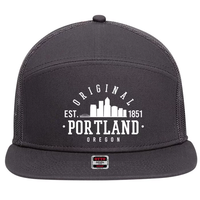 Original Portland Oregon Est 1851 Skyline 7 Panel Mesh Trucker Snapback Hat