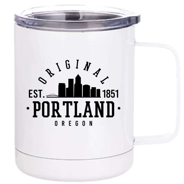 Original Portland Oregon Est 1851 Skyline Front & Back 12oz Stainless Steel Tumbler Cup