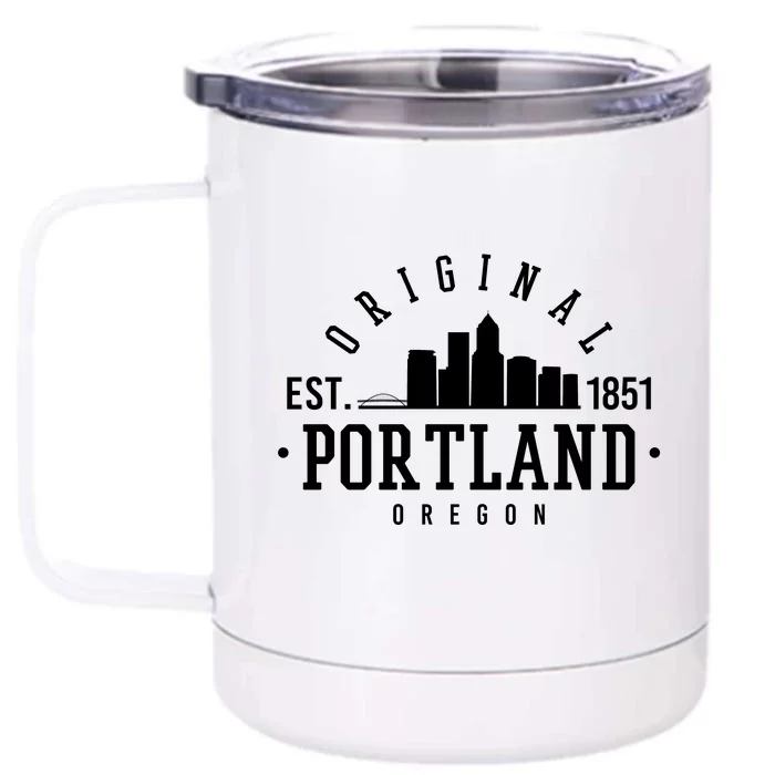 Original Portland Oregon Est 1851 Skyline Front & Back 12oz Stainless Steel Tumbler Cup