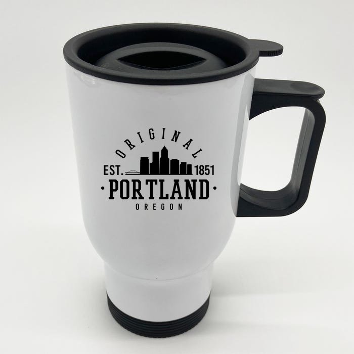 Original Portland Oregon Est 1851 Skyline Front & Back Stainless Steel Travel Mug