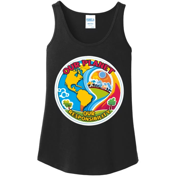 Our Planet Our Responsibility Climate Change Graphic Ladies Essential Tank