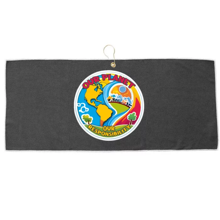 Our Planet Our Responsibility Climate Change Graphic Large Microfiber Waffle Golf Towel