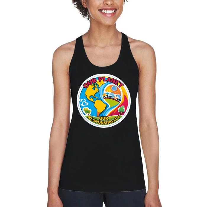 Our Planet Our Responsibility Climate Change Graphic Women's Racerback Tank