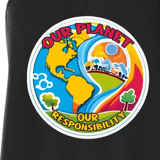 Our Planet Our Responsibility Climate Change Graphic Women's Racerback Tank