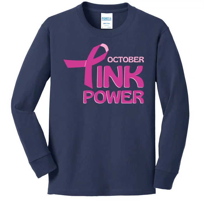 October Pink Power Breast Cancer Kids Long Sleeve Shirt