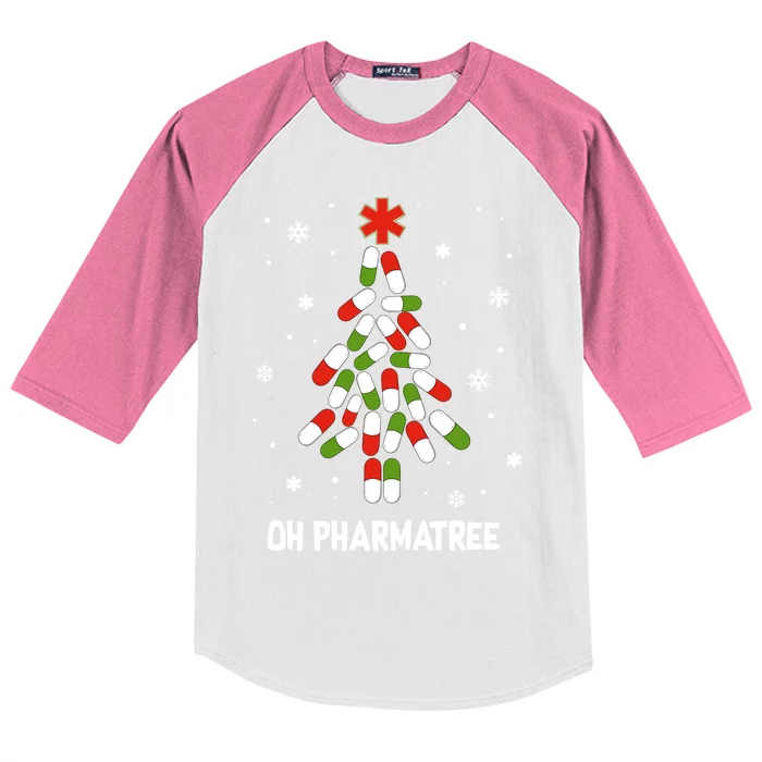 Oh Pharmatree Pills Christmas Tree Lights Pharmacy Crew Funny Gift Kids Colorblock Raglan Jersey