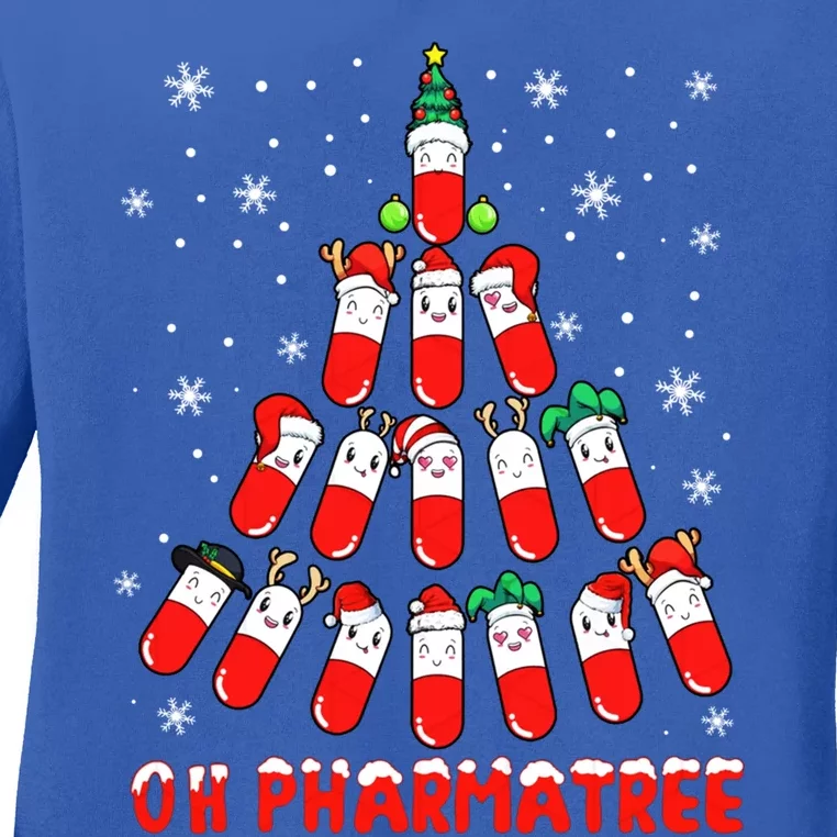 Oh Pharmatree Pills Christmas Tree Lights Pharmacy Crew Team Meaningful Gift Ladies Long Sleeve Shirt