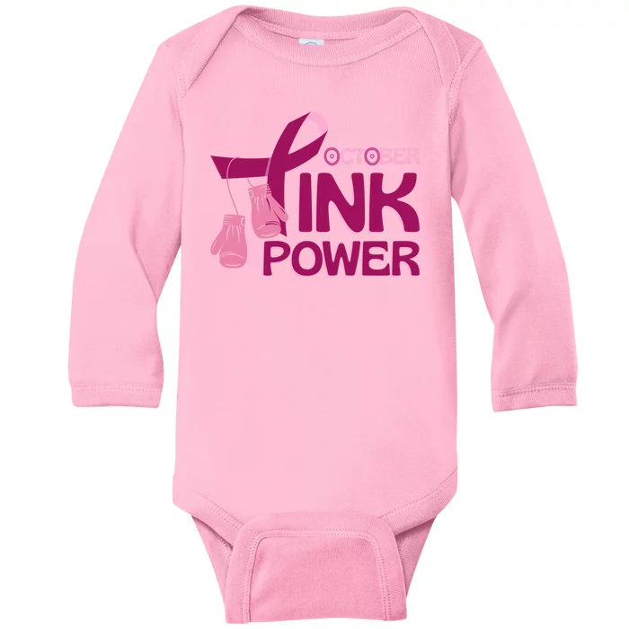 October Pink Power Breast Cancer Baby Long Sleeve Bodysuit