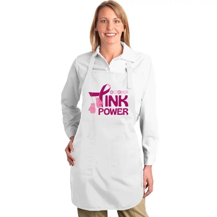 October Pink Power Breast Cancer Full-Length Apron With Pocket