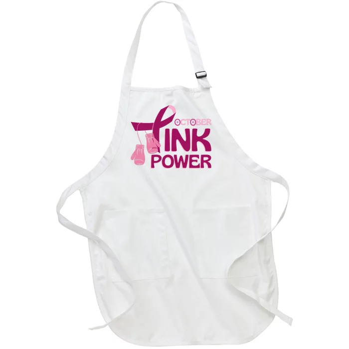 October Pink Power Breast Cancer Full-Length Apron With Pocket