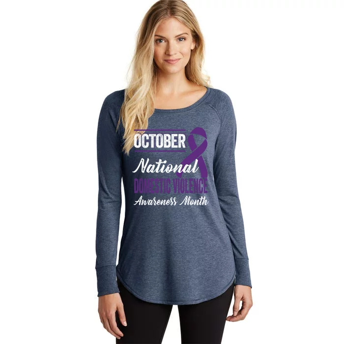 October Purple Ribbon Gift Domestic Violence Awareness Month Gift Women's Perfect Tri Tunic Long Sleeve Shirt