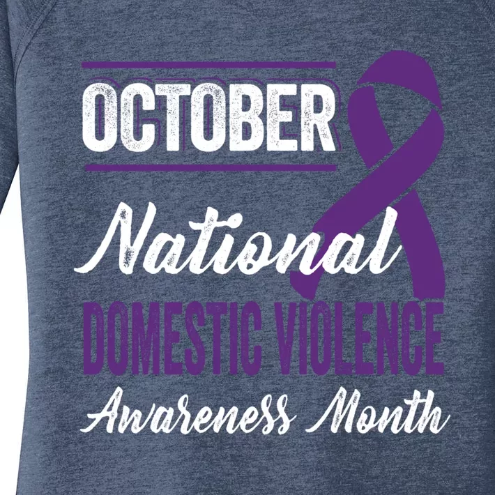 October Purple Ribbon Gift Domestic Violence Awareness Month Gift Women's Perfect Tri Tunic Long Sleeve Shirt