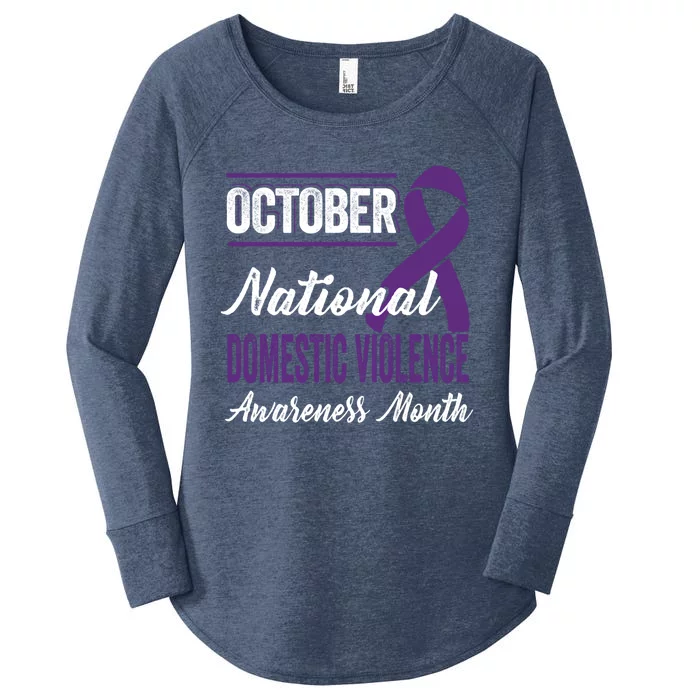 October Purple Ribbon Gift Domestic Violence Awareness Month Gift Women's Perfect Tri Tunic Long Sleeve Shirt