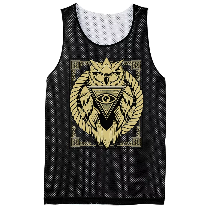 Owl Pyramid Secret Illuminati Owl Tattoo Style Mesh Reversible Basketball Jersey Tank