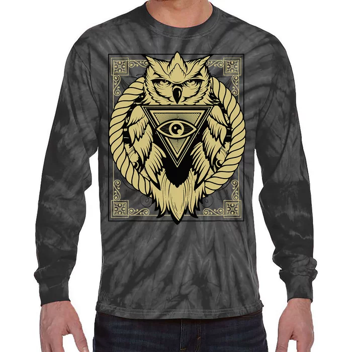 Owl Pyramid Secret Illuminati Owl Tattoo Style Tie-Dye Long Sleeve Shirt