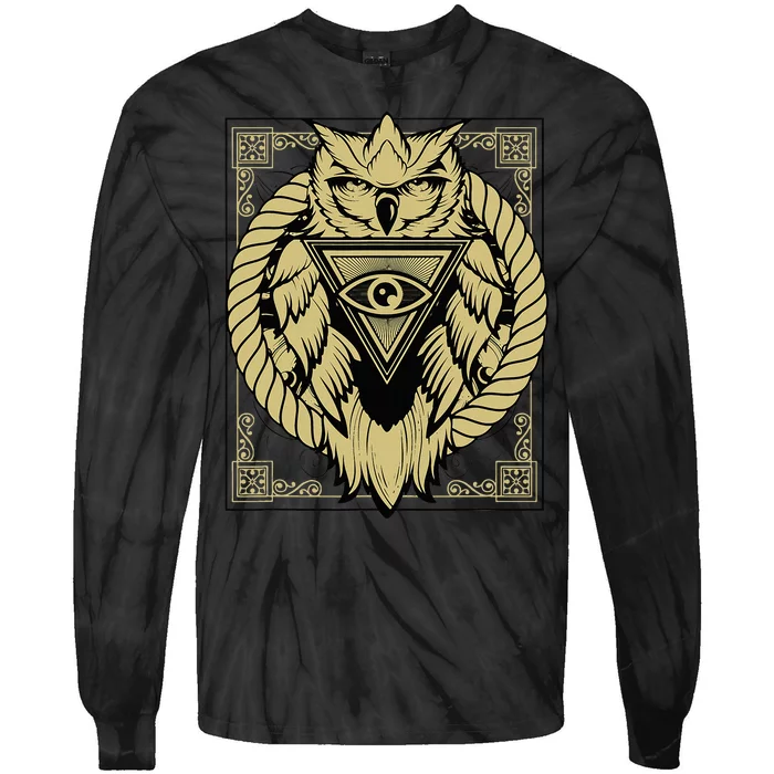 Owl Pyramid Secret Illuminati Owl Tattoo Style Tie-Dye Long Sleeve Shirt