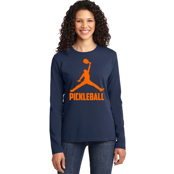 Orange Pickleball Sports Logo Ladies Long Sleeve Shirt