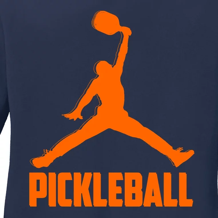 Orange Pickleball Sports Logo Ladies Long Sleeve Shirt