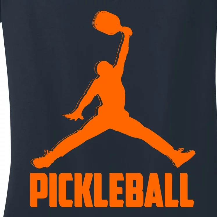 Orange Pickleball Sports Logo Women's V-Neck T-Shirt